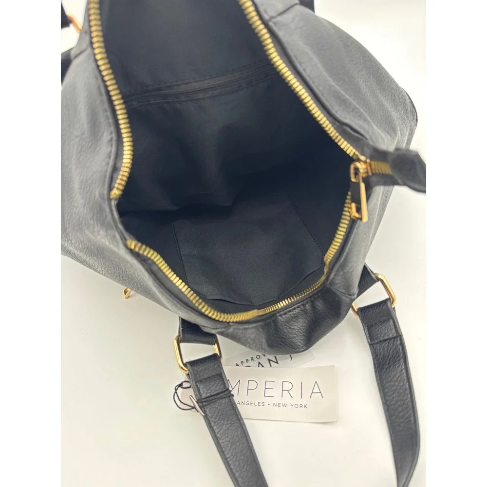 EMPERIA LOS ANGELES Black Vegan Leather Handbag NEW Bag Backpack Satchel Large